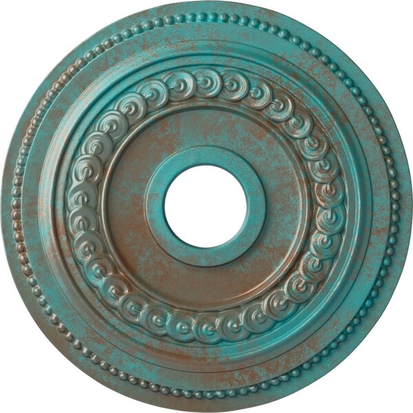 Ekena Millwork Oldham Ceiling Medallion (Fits Canopies up to 8 5/8"), 18"OD x 3 3/8"ID x 7/8"P, Copper Green Patina CM18OL1CGS - main